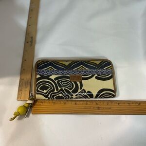 Fossil Wallet Key-Per women's yellow and blue zip around with‎ bead/key vintage